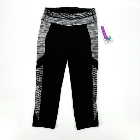 FREE 2 B Black/Gray Workout Capri Leggings Athletic Running Pocket Size S NWT - Picture 1 of 6